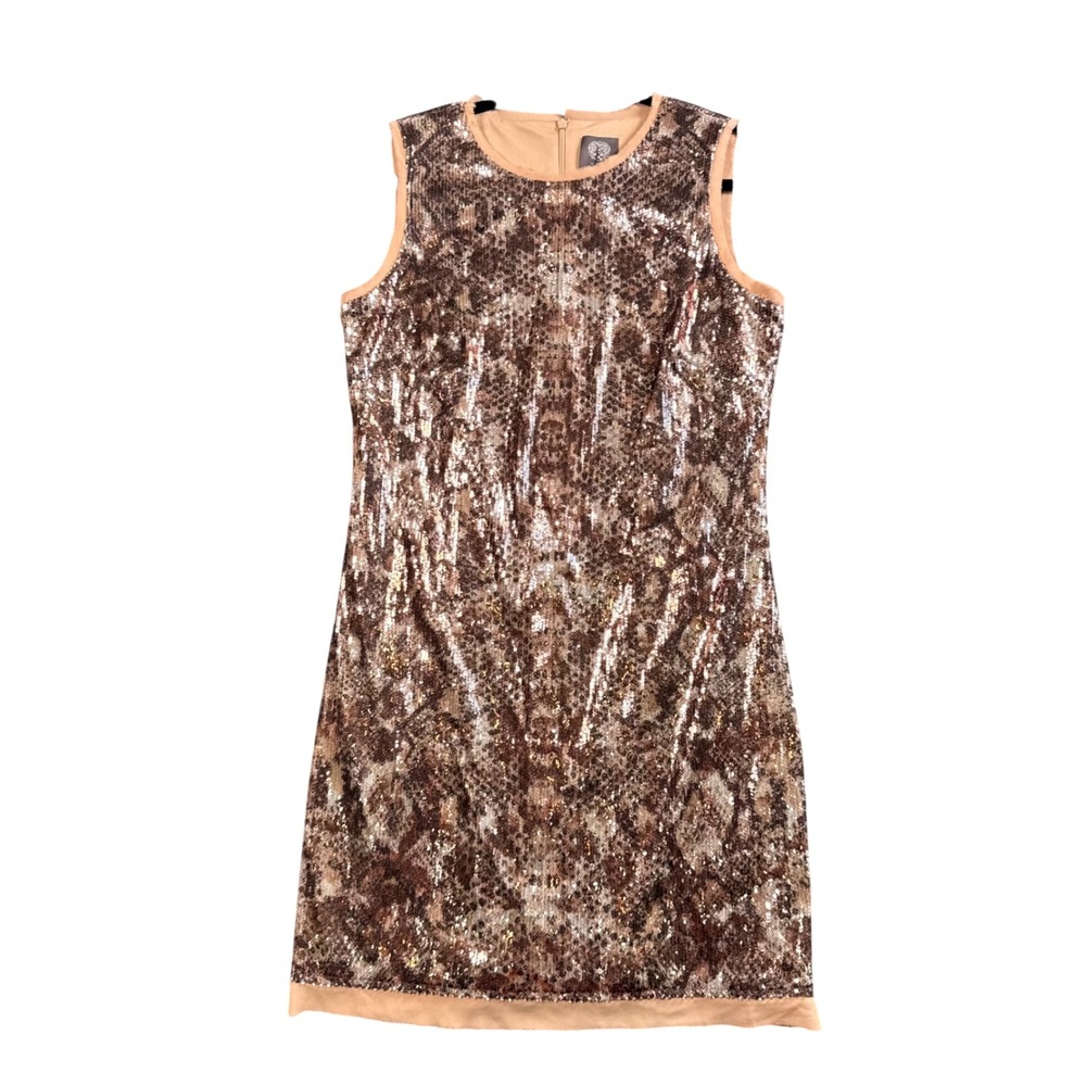 Vince Camuto Y2K Sequin Mini Dress Bronze Abstract Glam Festival Prom Party 10
